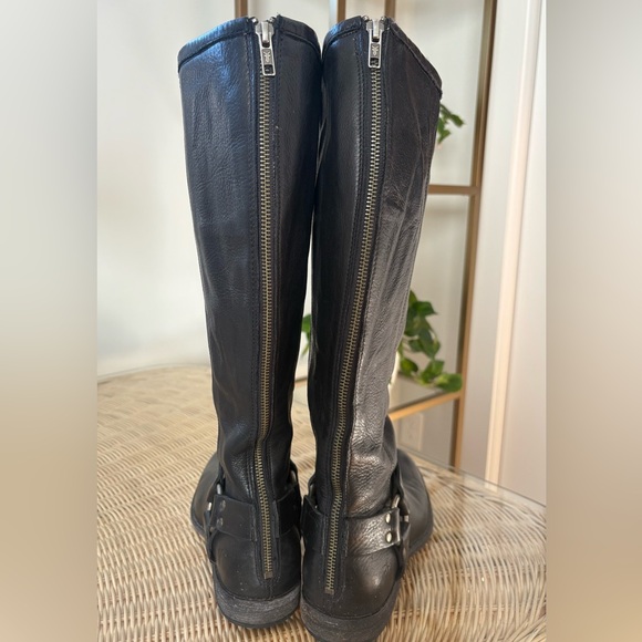 FRYE Phillip Harness Black Leather Riding Boots Back Zipper Size 10 - Picture 5 of 11